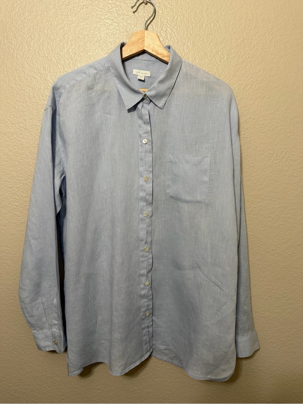J. Jill Love Linen Blue Button-Up Long Sleeve XL Tall Preppy Lagenlook Costal